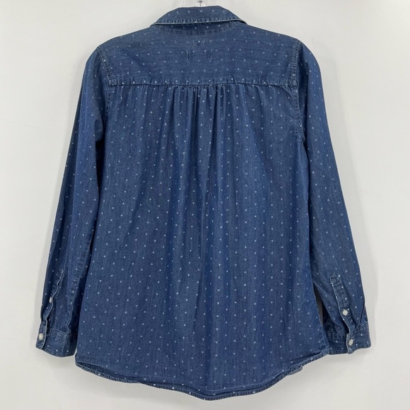 LOFT The Softened Shirt Heart Print Chambray Button Down Blouse Top - Picture 2 of 6